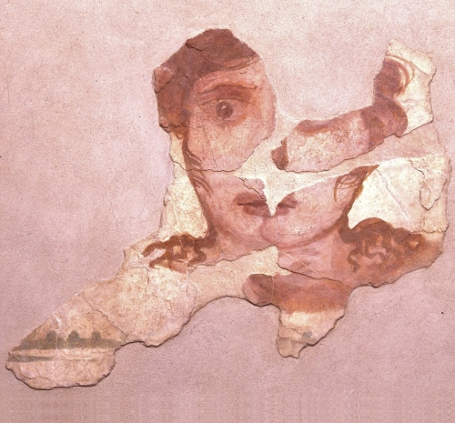 Affresco con testa femminile dal soffitto della domus del Serraglio Albrizzi ad Este, (prima metà del II sec. a. C.).